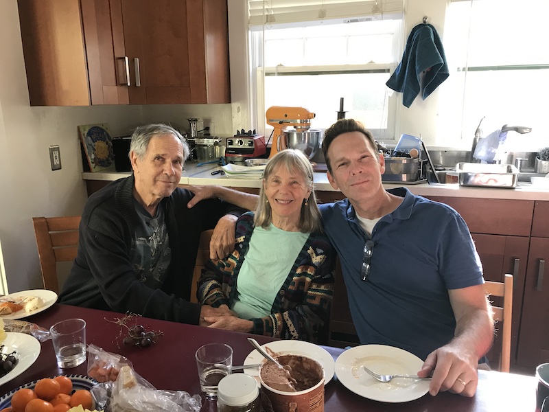 Family lunch with an adult son and two elder parents